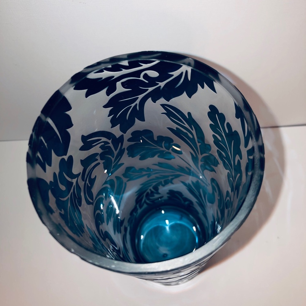 Flower Vase 12” Blue Etched - Picture 8 of 8